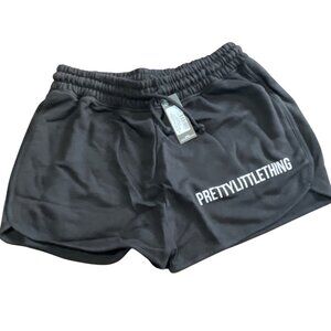 PrettyLittleThing Black Branded High Waist Runner Shorts Womens Size Medium